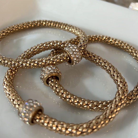 Set of 3 Gold + Pave Bangles - Picture 3 of 3